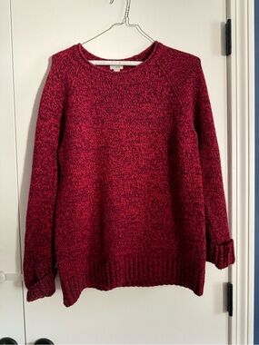 Cozy Red Marled Crewneck Sweater - 100% Wool